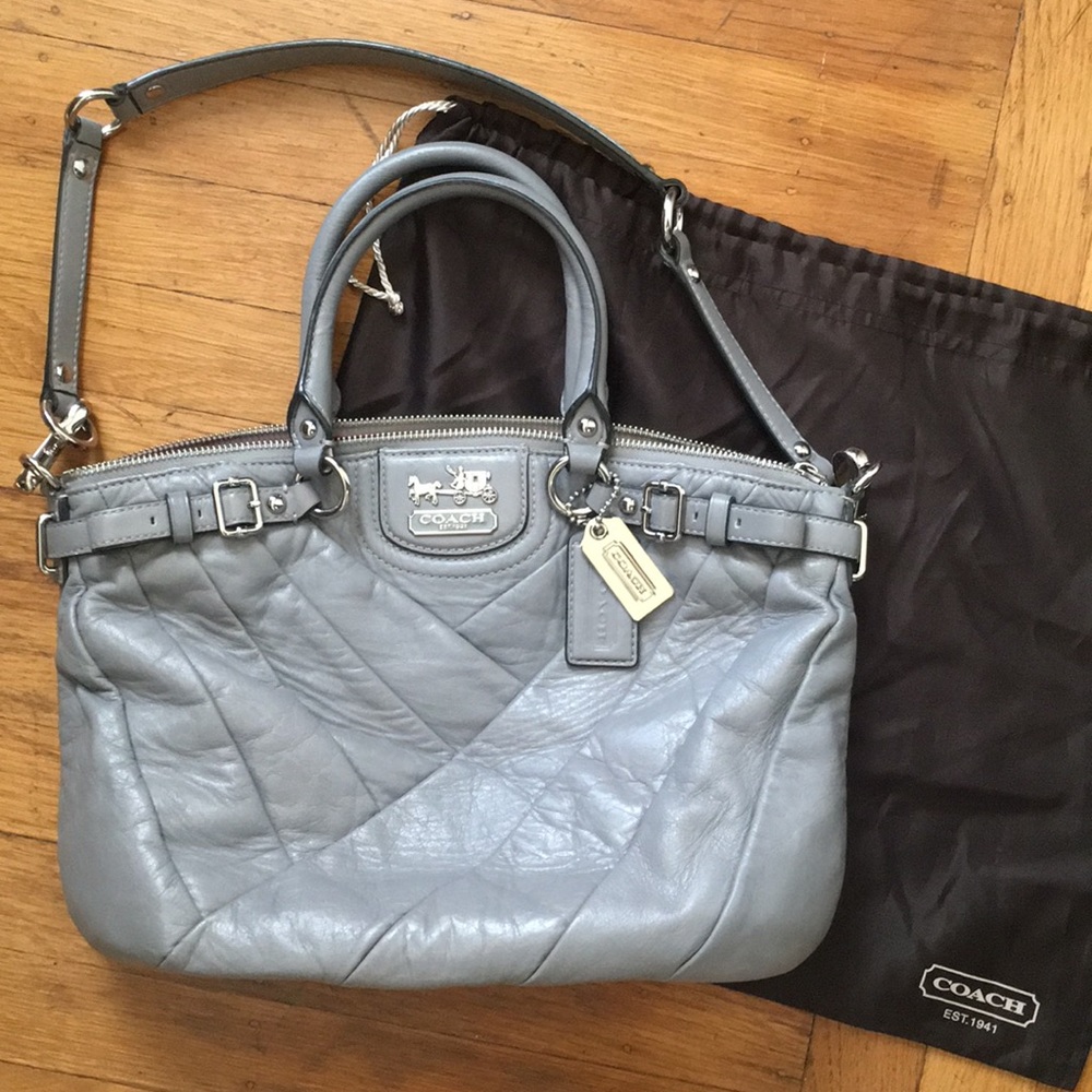 Coach Madison diagonal pleated grey handbag purse